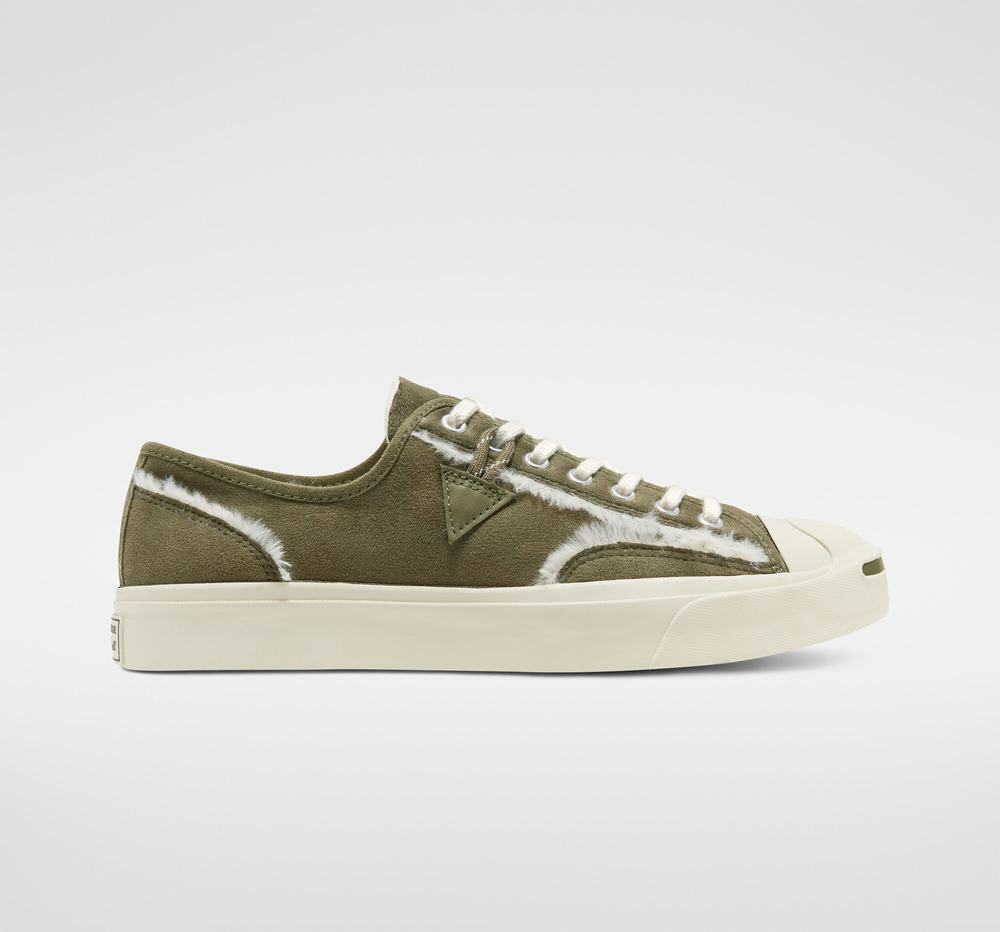 Tenis Converse Jack Purcell Faux Fur-Lined Couro Cano Baixo Mulher Verdes/Bege 825170OWV